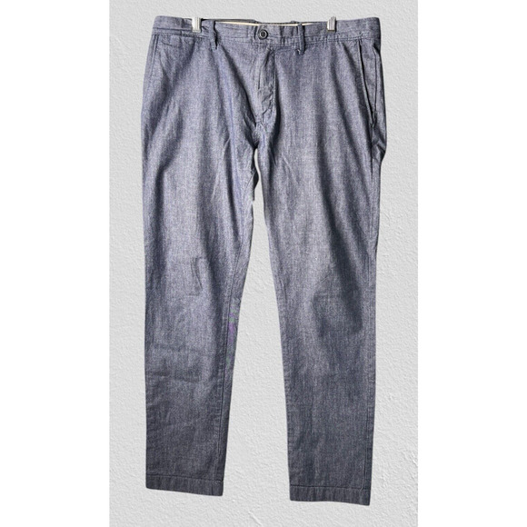 J Crew 484 Stretch Pants Men 34 (34x31) Chino Preppy Blue Chambray Office Casual - Picture 1 of 10